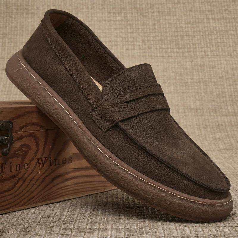 Fashion Vintage Man Casual Shoes Genuine Leather Slip-on Light Comfortable Driving Loafers Moccasins For Men Party Wedding Flat