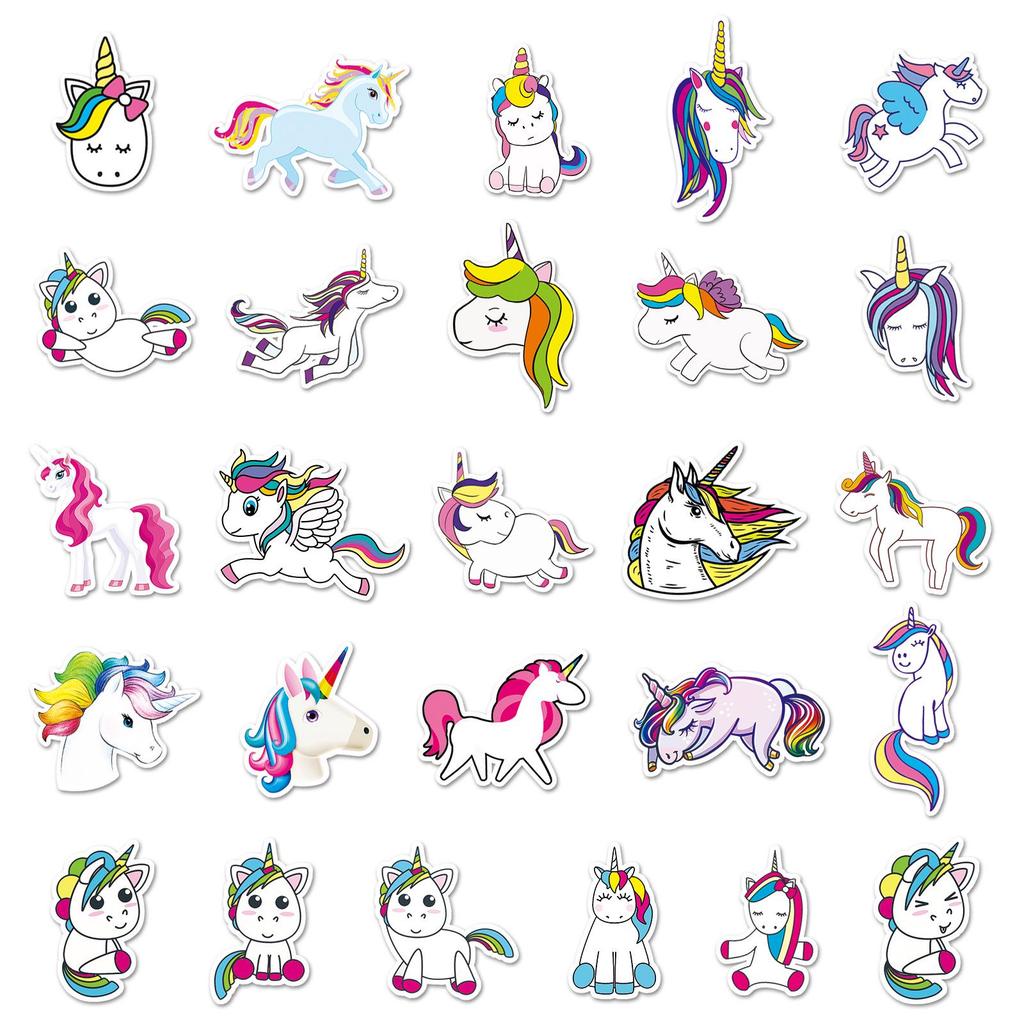 51-Pack Unicorn & Horse Rainbow Cartoon Graffiti Stickers - Waterproof for Laptops, Suitcases, and Cars.
