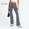 Women Pants Mid-rise Elastic Waist Adjustable Side Drawstring Long Trousers Solid Color Skinny Flared Pants Daily Wear