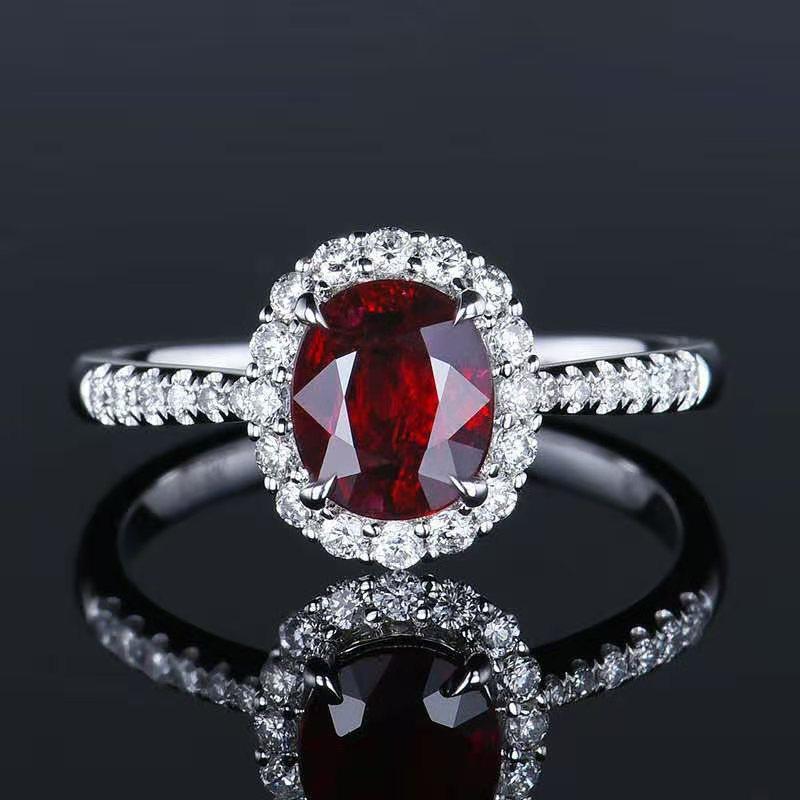 Meier Women s Colored Ruby Ring, Artificial Red Corundum Tourmaline Tone Ring, 18K Gold Plated Diamond-Encrusted Jewelry