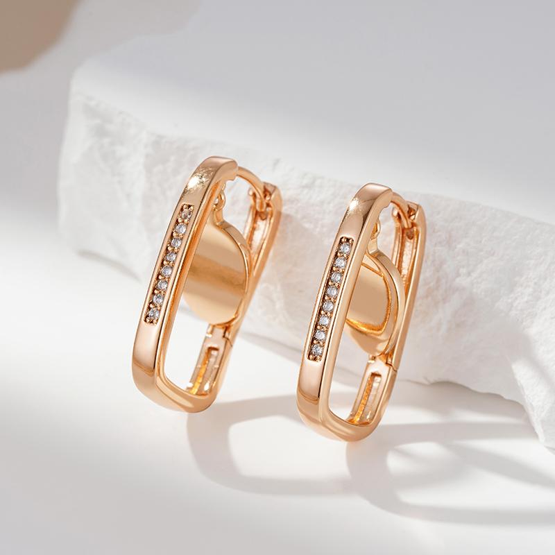 New Trendy  Rose Gold Color Hoop Earrings For Women Luxury Natural Zircon Accessories Vintage Bride Wedding Jewelry