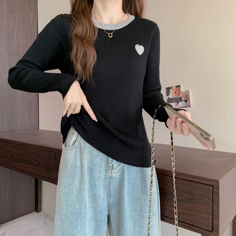 

DAFIFY Женская мода повседневная осень-зима однотонный принт длинный рукав О-образный вырез свитера Size: One Size чёрный