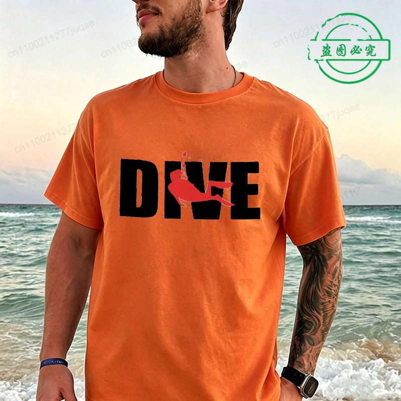 Minimal Dive Letter Red Diver Print Tshirt Unisex Unisex Simple Scuba Diving Tee Tops Beach Vacation Casual Shirts For Ocean Lovers