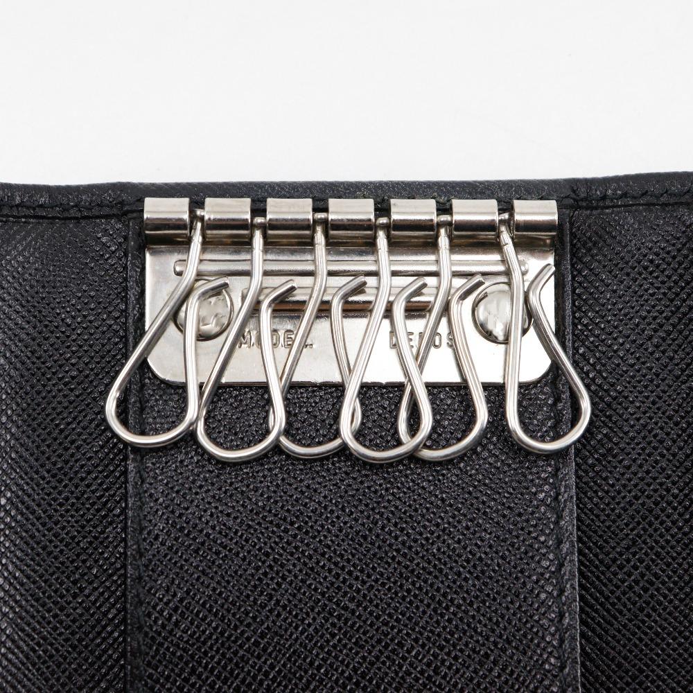PRADA Safiano Key Holder  M222A 6 hooks Triangular logo black leather unisex Used