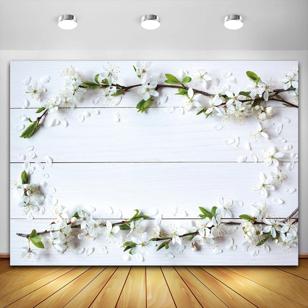 Flowers Wooden Plank Photography Backdrop Wood Floor Petals Photo Background for Baby Food Cake Products Photocall Photophone