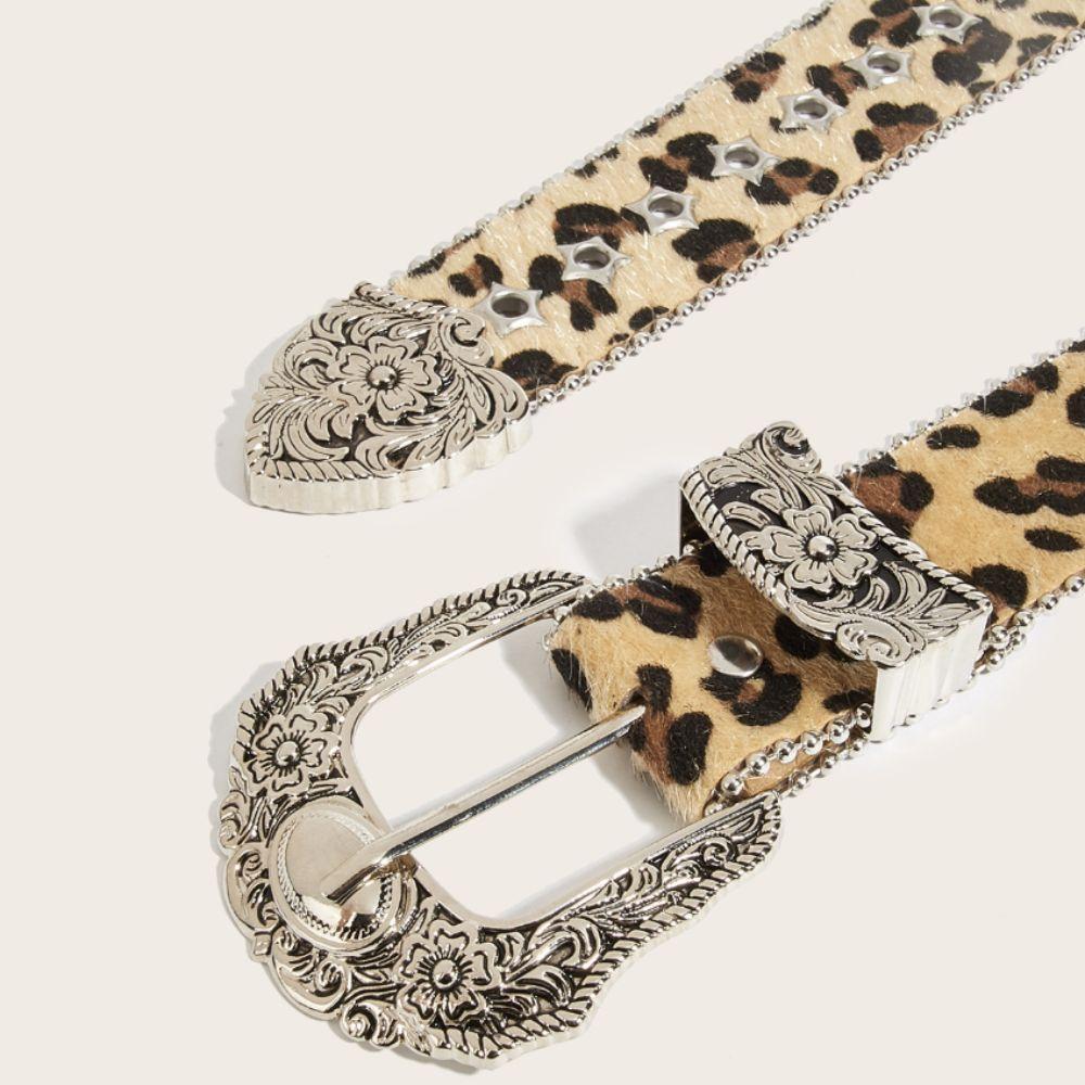 Pu Leather Gothic Leopard Belt Hip Hop Waistband Vintage Pin Buckle Belt  Jeans Accessories