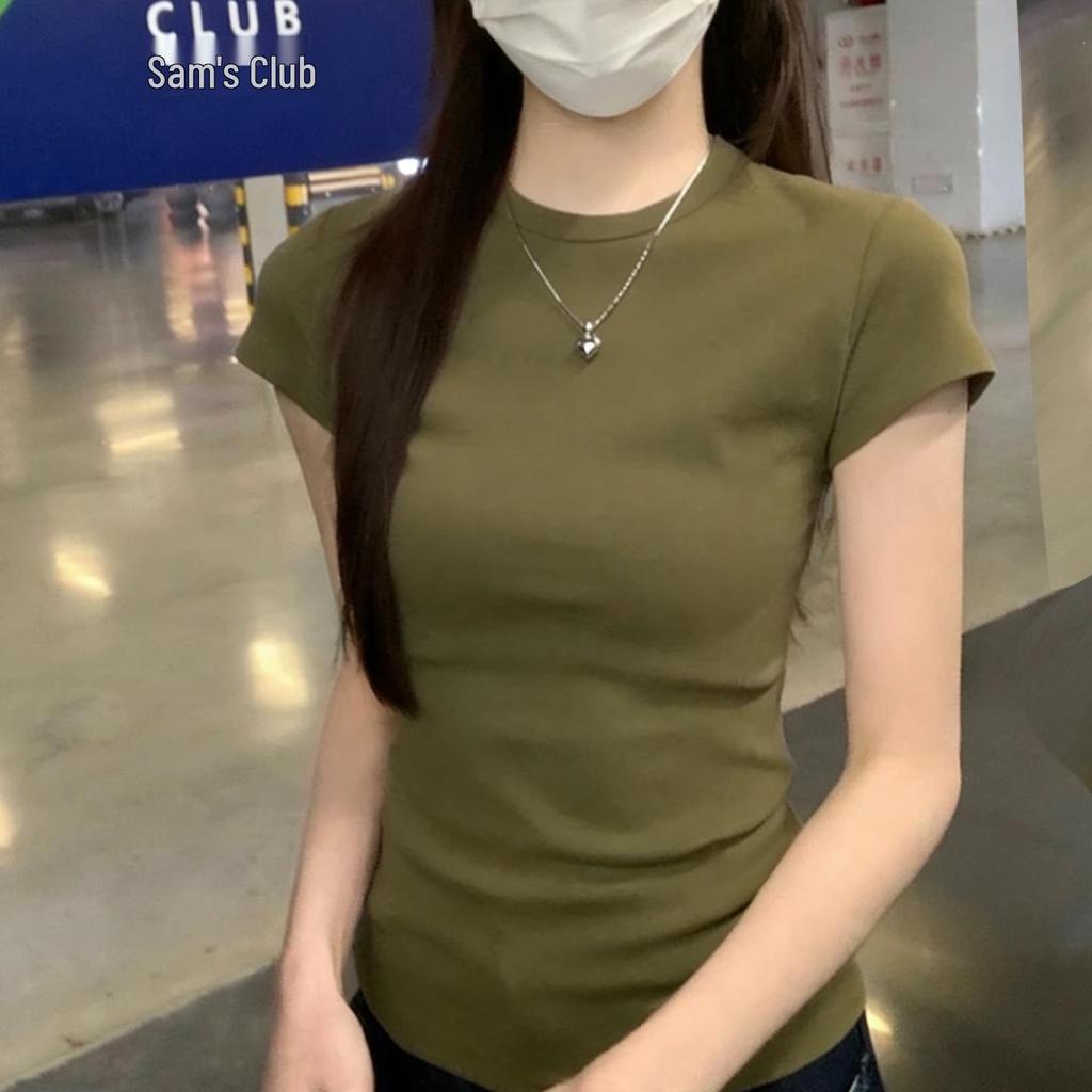 T-shirt da Donna Grigia in Cotone di Alta Qualità, Vestibilità Slim, Manica Corta, Girocollo, Estate 2026