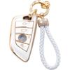 Gold-Rimmed Car Key Set with Diamond Ring Pendant Key Chain