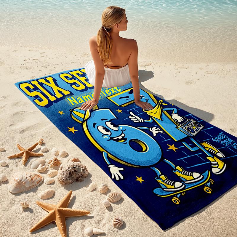 1PC Custom Name "Six Seven Skateboard Fun" Beach Towel Highly Absorbent And Sand-Resistant Towel for Swimming, Pool, Yoga, And Travel Lightweight
