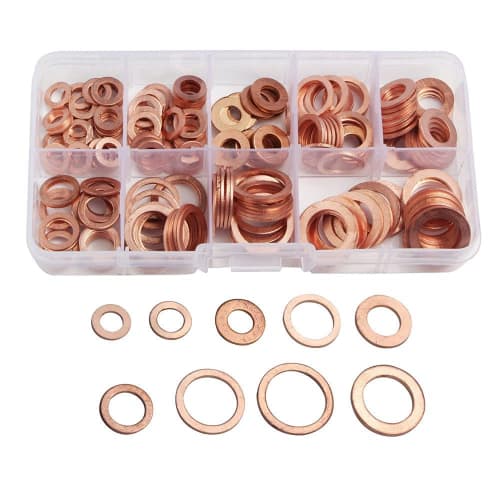 

ZHUOYUE 200-Piece Flat Washer Set with Copper Washers, Drain Washers, and Gaskets, Heat-Resistant and Oil-Resistant Copper Rings (9 Sizes: M5, M6, M8,