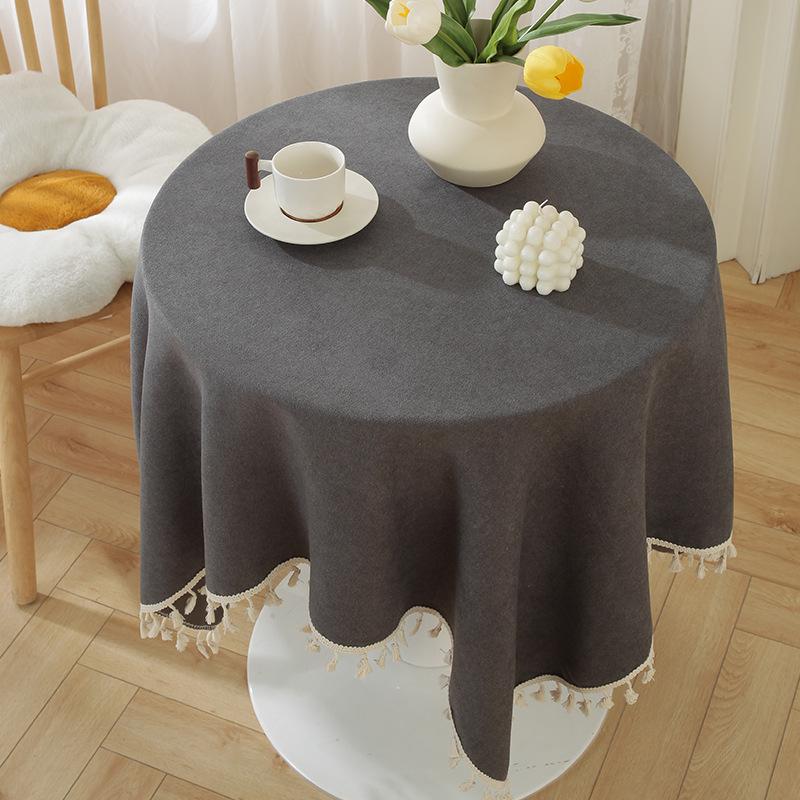 Solid Color Cotton And Linen Coffee Table Desk Rectangular Tablecloth Fabric Small Fresh Tablecloth Fringed Decorative Small Round Table Dining Table
