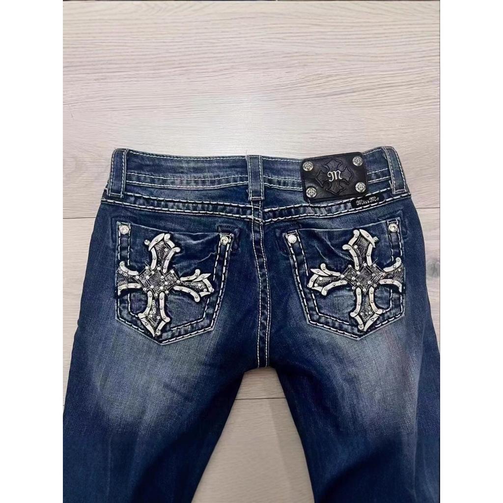 FlowStreet Y2K New Revival Mens Jeans Foliage Bootcut Women Gothic Blue Denim Embroidery Pocket Hip Hop Harajuku Wide Pants Street Wear