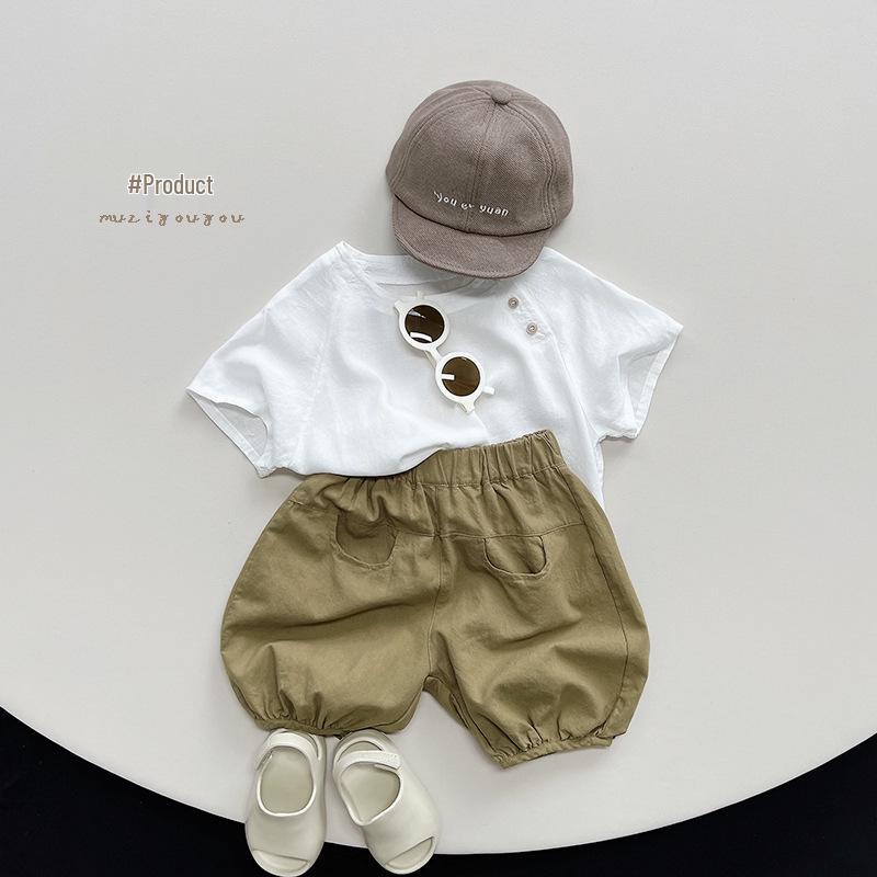 Children's Summer 2025 Cotton Linen Blouse - Korean & Japanese Style Short Sleeve T-shirt for Boys and Girls