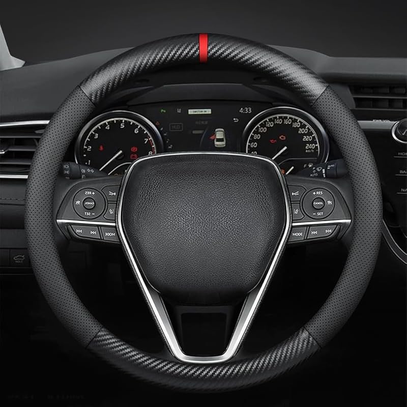 Carbon Fiber Leather Car Steering Wheel Cover, Comfortable And Anti-Skid, Universal 15 Inch (Black)