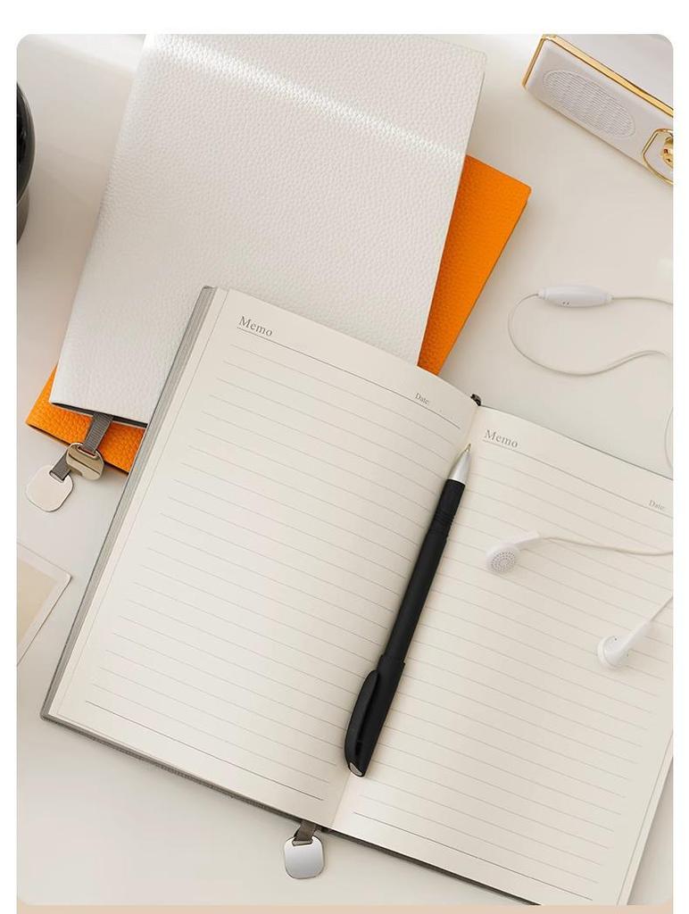 New Lychee Grain A5 Faux Leather Business Notebook Set, Thick Soft Cover, Practical for Everyday Use