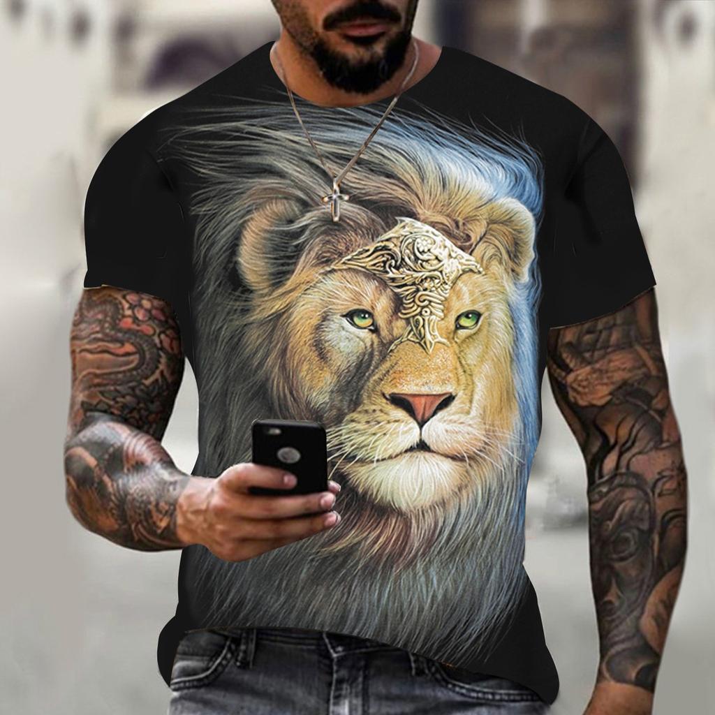 Lös T-shirt för män Sommar Sportkläder Outfits Vintage Animal 3D Toppar Herr Lösa Casual Tiger tryckt mönster Tee Shirts