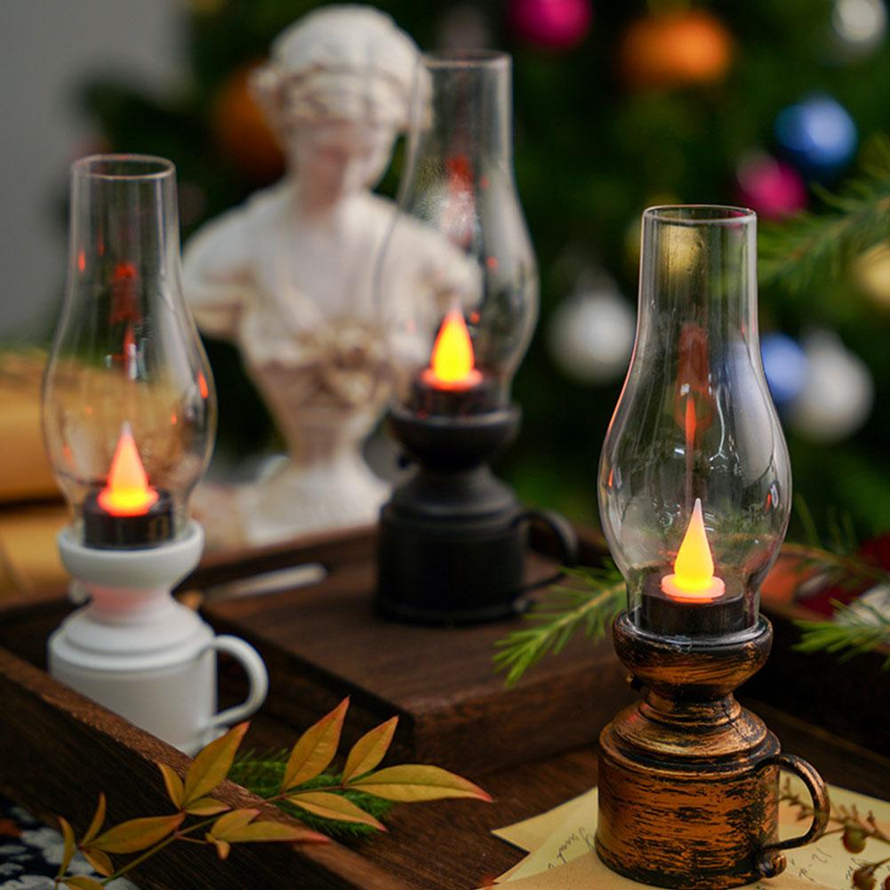 Dekorativer Retro-Kerzenhalter Kerzenständer Lampe mit Knopfzellen-Batterie Tischleuchte Öllampe