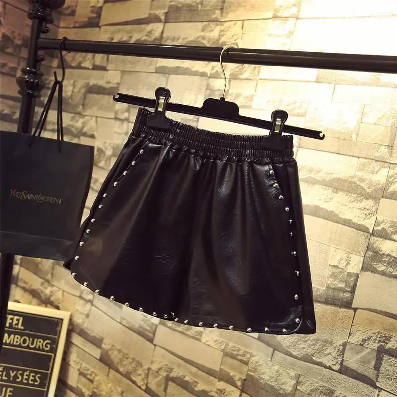 Herbst und Winter PU-Lederhose Damenshorts Lose koreanische Version eines Wortes Allgleiches dünne Oberbekleidung Hose mit weitem Bein Stiefelhose