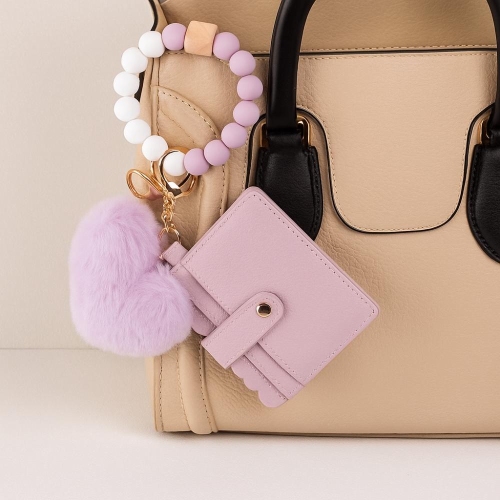 Silicone Beaded Leather Card Bag Keychain Solid Leather Leather Tassel Wallet Keychain  Casual Wear