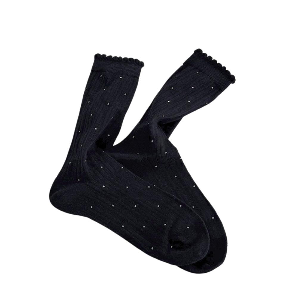 Cotton Women Socks Retro Harajuku Mid-calf Socks Dopamine Thin Polka Dot Socks Women Girl чёрный