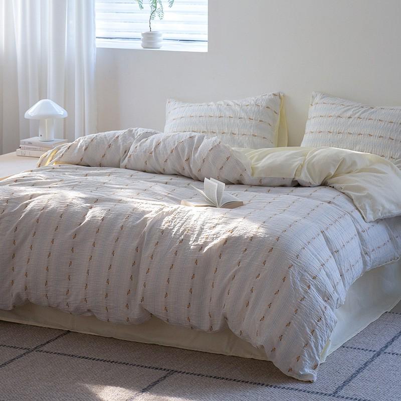 Korean-Style Yarn-Dyed Striped Cotton Jacquard 4-Piece Bedding Set