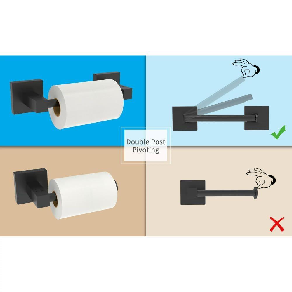 Suport pentru prosoape de hârtie pătrat cu două coloane rotative, Suport pentru role de baie din oțel inoxidabil 304, Oțel inoxidabil și aliaj de zinc, Suport pentru hârtie igienică
