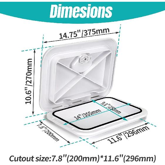 Marine Deck Access Hatch 10.63"×14.76" White/Black Rectangle Boat Hatch & Lid,Boat Deck Hatch Lids