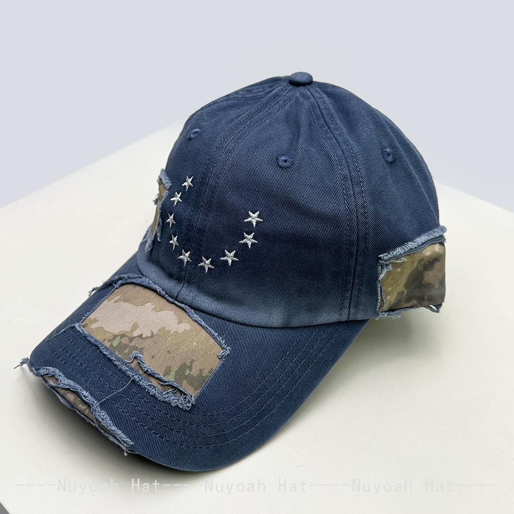 And Women Niche Style Patchwork Embroidered Stars Baseball Caps Sun Protection Personalized All-Match Street Style Peaked Hats Fashion Broken Ins