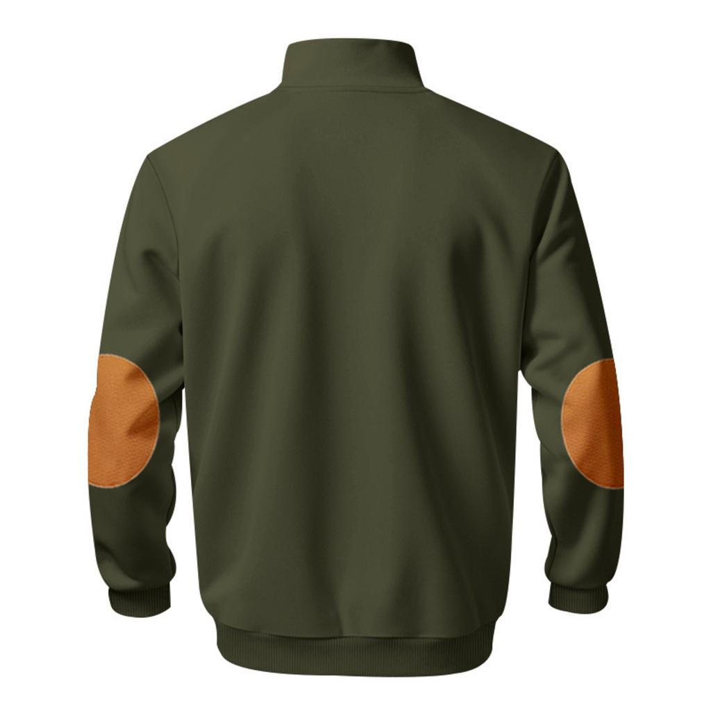 Men's Casual Oversized Solid-Color Outdoor Fleece-Lined Patchwork Zipper Stand-Up Collar Sweatshirt