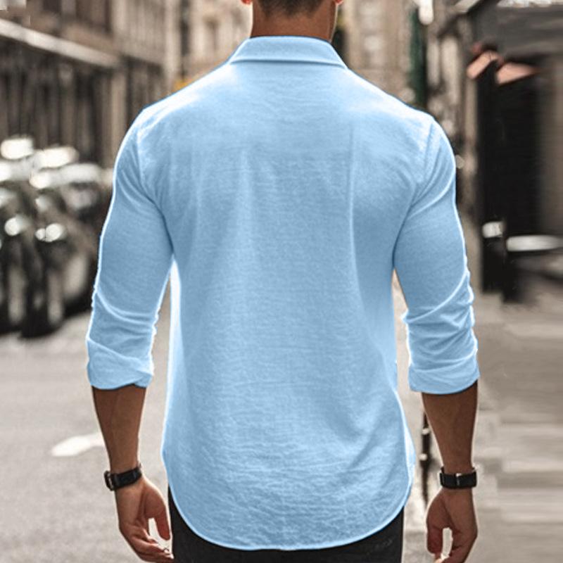 Spring Autumn Fashion Shirts Men Casual Solid Color Cotton Linen Breathable Shirt