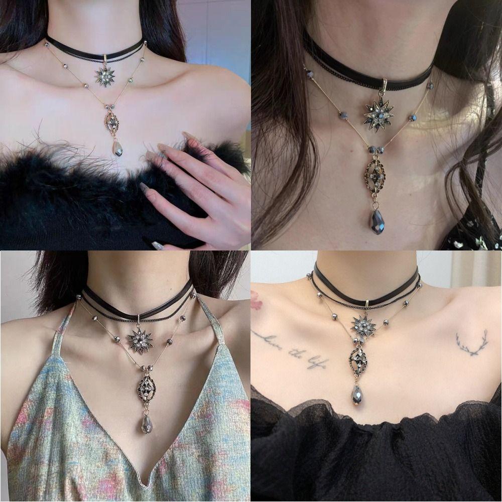 

Sunflower Women s Necklace PU Tassel Pendant Delicate Leather Choker Lady чёрный
