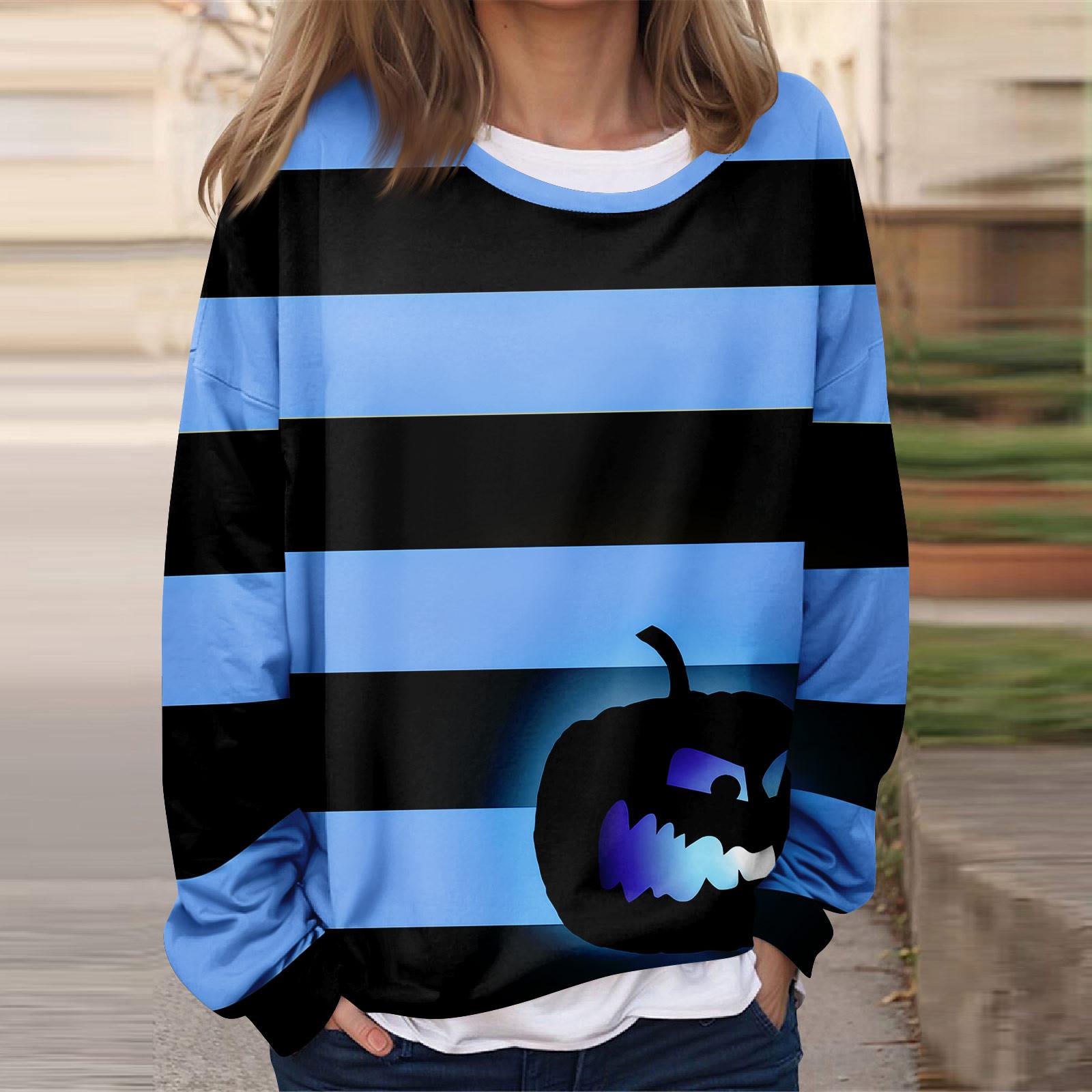 Женская повседневная мода Хэллоуин принтованный длинный рукав O-образный вырез толстовка — фото 8