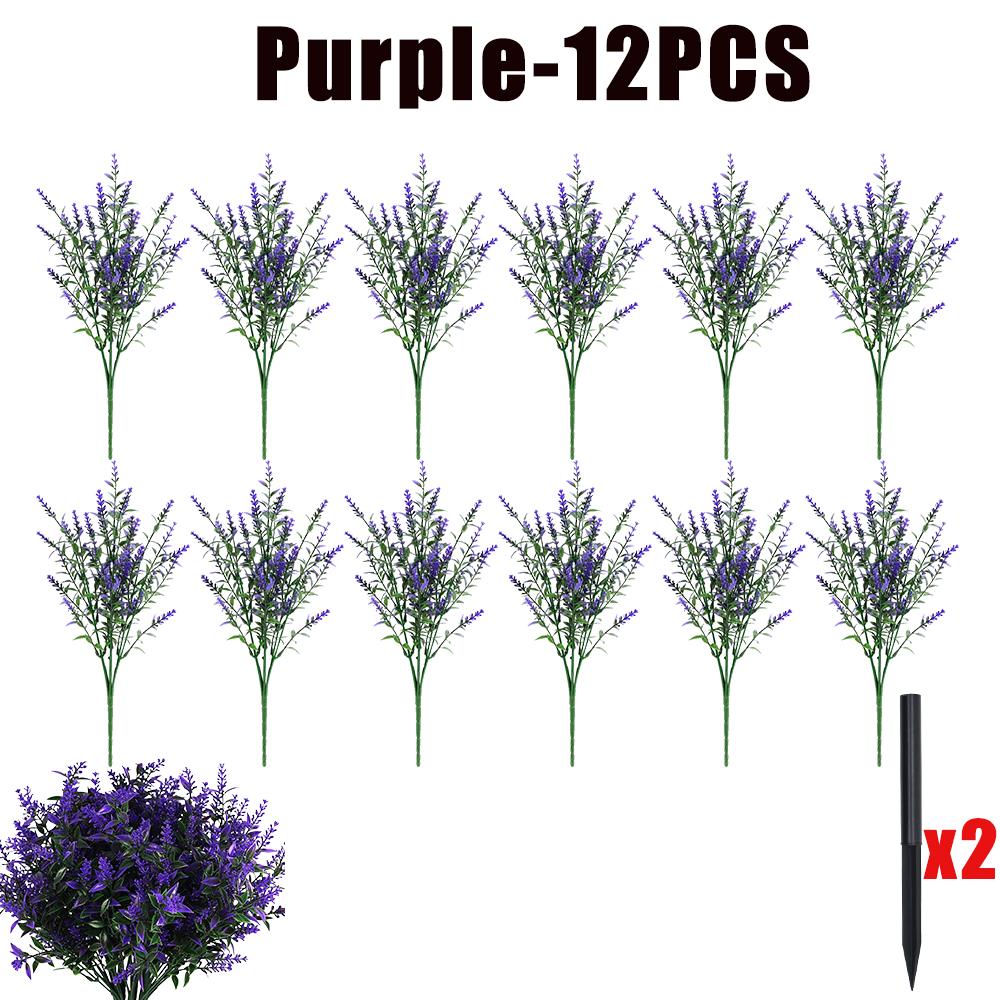 6-18PCS Bundles Artificial Lavender Flowers Outdoor Flowers Uv Resistant Artificial Plants Fake Shrubs Flowers Greenery Bushes
