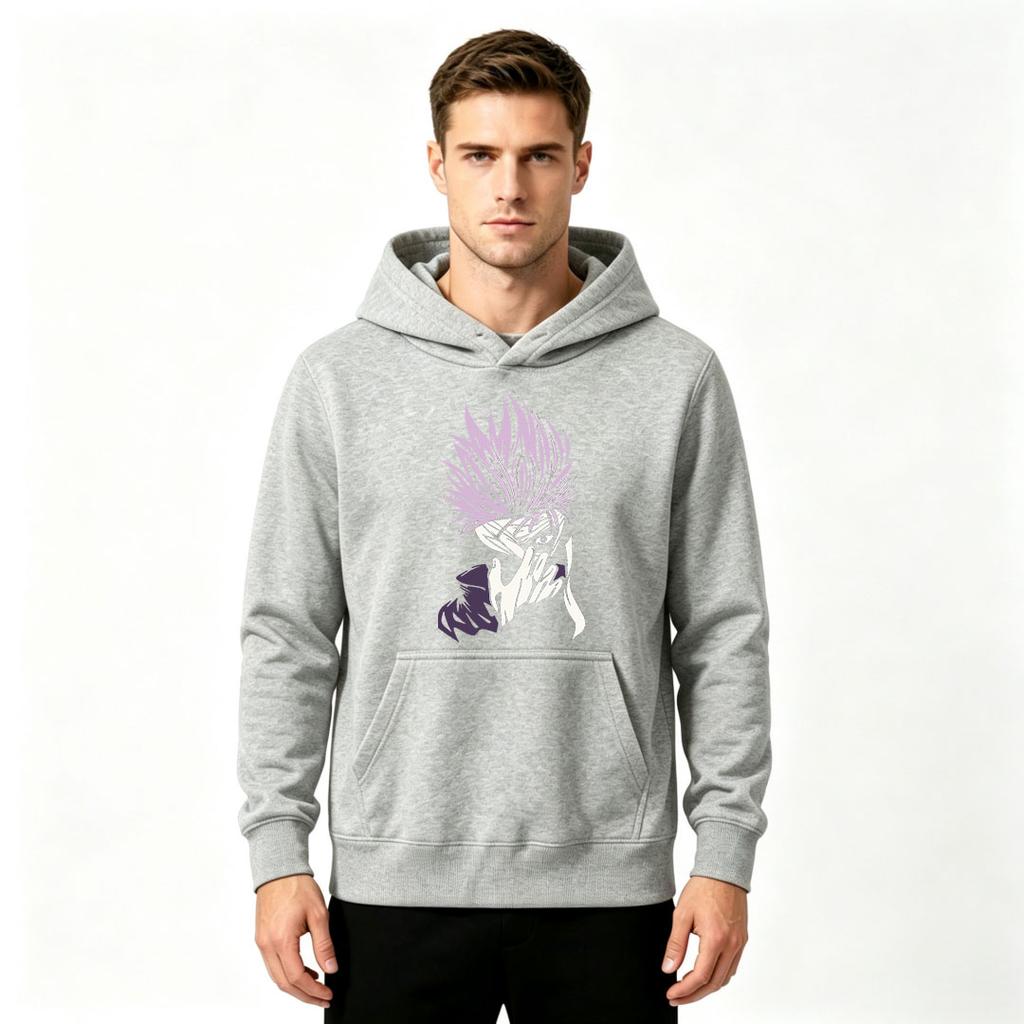 Men's Anime Character Print Pullover Hoodie Casual Long Sleeve Light Purple Graphic Sweatshirt