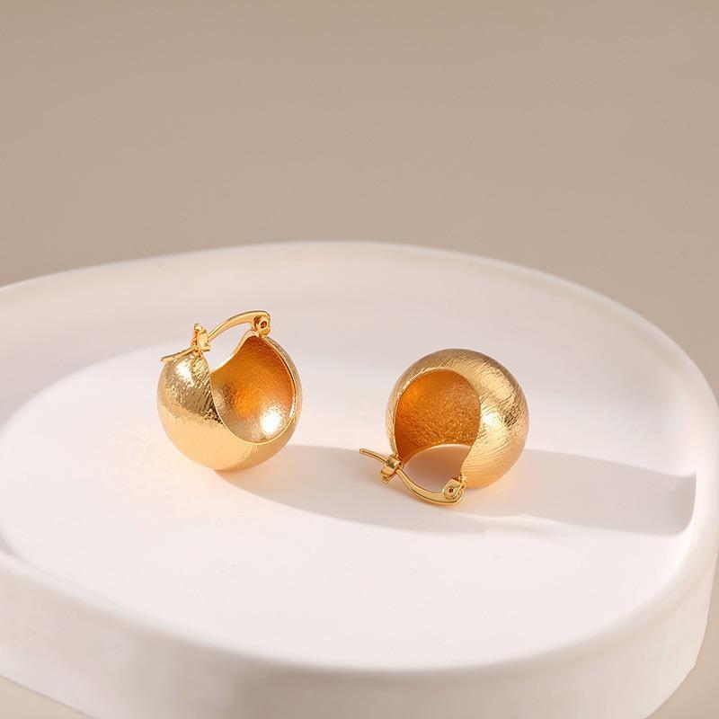 Gold Plated Textured Hollow Half Ball Hoop Earrings