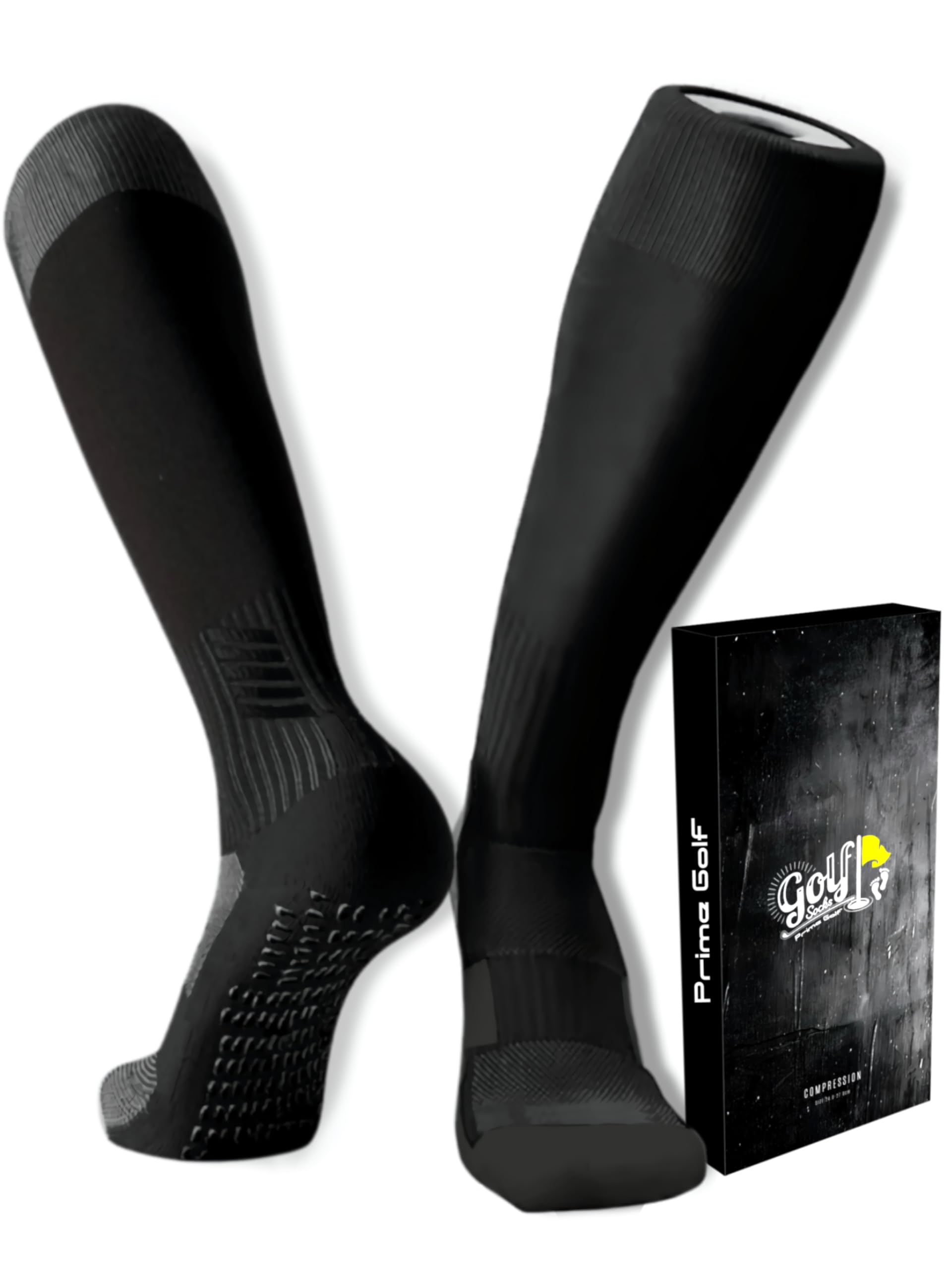 

Компрессионные гольфы для гольфа Prime Golf с размерами арки, простые, идеальные для отличного подарка PGSocks-G, мужские, противоскользящие, с амортизацией, 24-27 см, черные, поддержка, чёрный