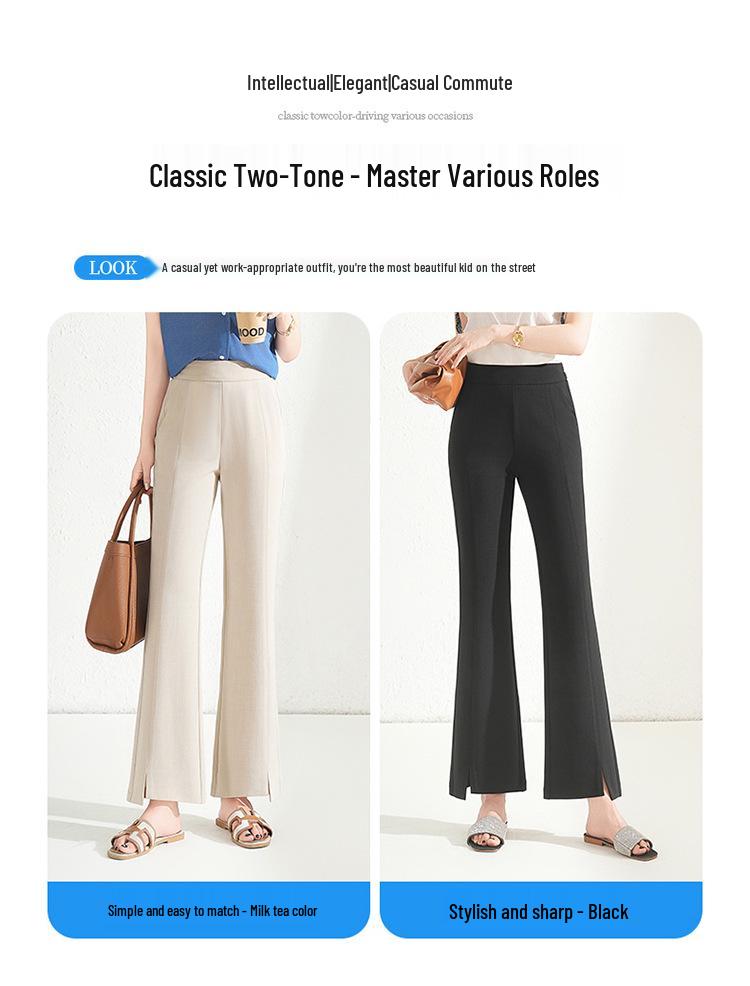 High Waist Elastic Mermaid Flare Pants - 2026 Summer Fashion Women's Slit Casual Cropped Trousers