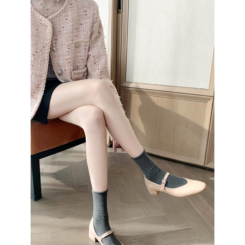 Strong push self-kept homemade French one-word buckle Mary Jane shoes obedient summer round head thick heel fairy style single shoes woman