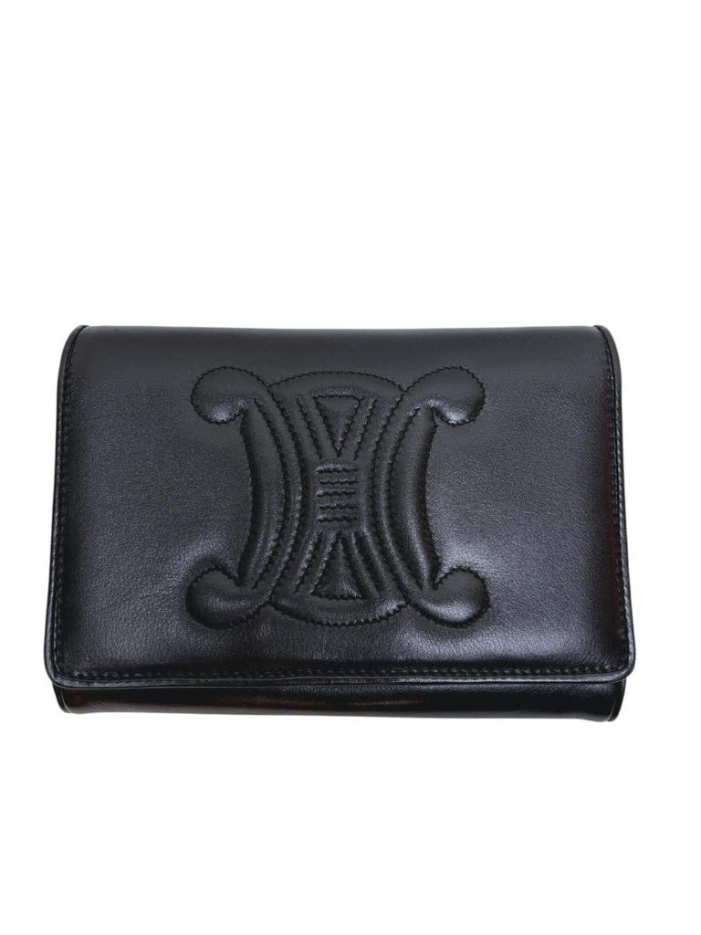 Used CELINE Triomphe Leather Shoulder Bag Black 2-Way Ladies