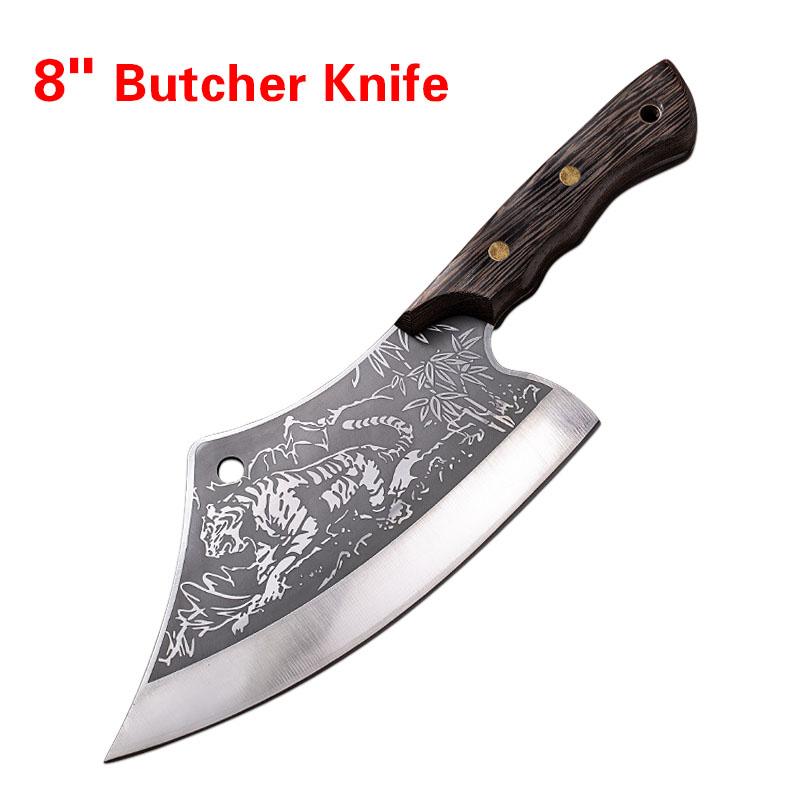 Carbon Steel Kitchen Knives Wooden Handle Cleaver Slicing Knife Hand Forged Blade Butcher Boning Knife Wood Handle Chef Knife