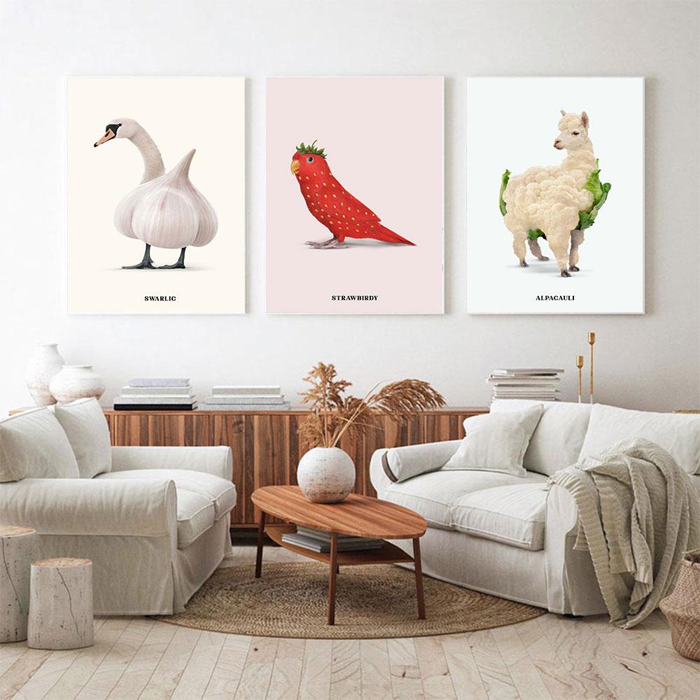 Fun Fruit Animal Posters and Prints Kitchen Canvas Garlic Goose Nordic Art Print Broccoli Sheep Murals Living Room Decoration