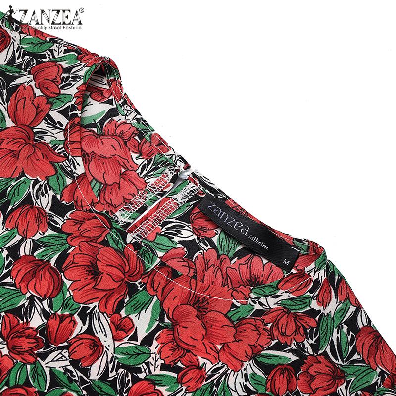 ZANZEA Women Casual Round Neck Short Sleeve Summer Floral Dress