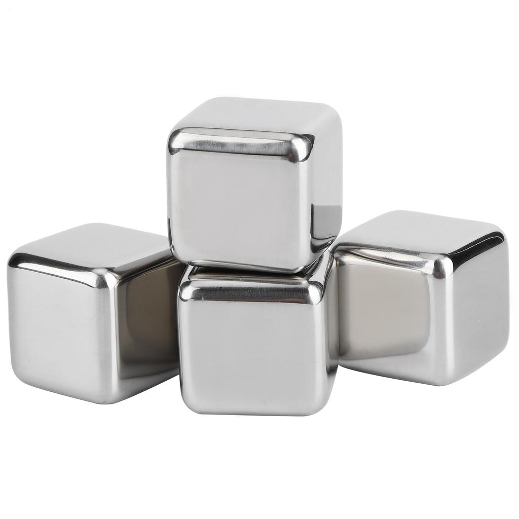 Eiswürfel mit Zange Wiederverwendbarer 304 Edelstahl Eisstein für Wein Whiskey Getränke Getränke 4 Stück