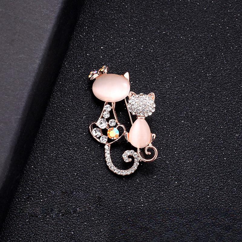 Mother and Child Cat Water Diamond Brooch High-end Brooch Retro Pin Anti-glare Brooch Coat Accessory