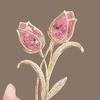 Women Brooch Rhinestone Inlay Imitation Pearl Decor Sparkling Tulip Design Lapel Pin Non-Slip Buckle Scarf Badge Clothing Bags Accessories