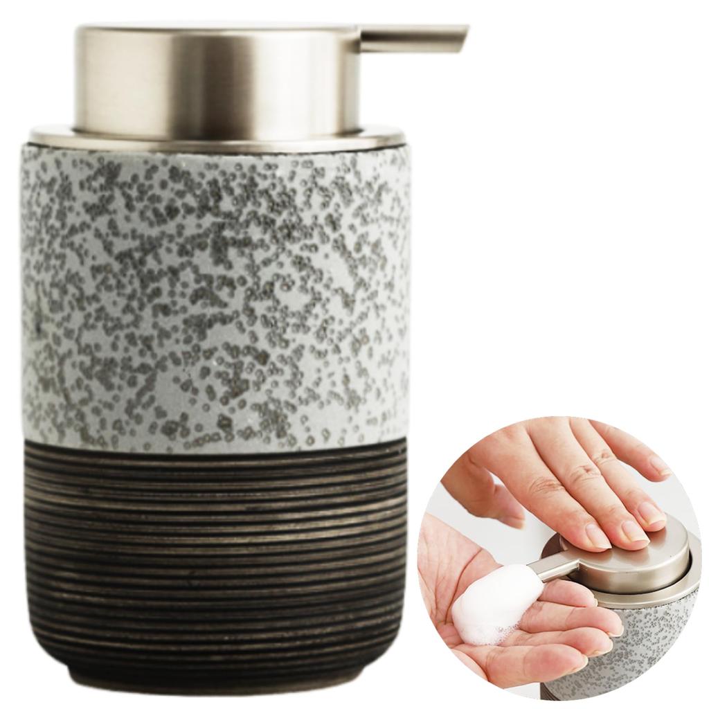Merrytime Hand Soap Dispenser with Refillable Bottle, Ceramic, Japanese Style, Stylish, Cute, Nordic, Gray, Perfect for Kitchen, Bathroom, or