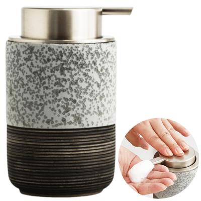 Merrytime Hand Soap Dispenser with Refillable Bottle, Ceramic, Japanese Style, Stylish, Cute, Nordic, Gray, Perfect for Kitchen, Bathroom, or
