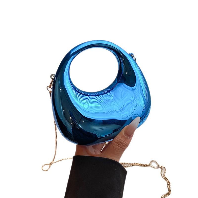 Women's Shiny Mini Crescent Chain Bag - Exquisite Lipstick & Coin Crossbody Purse