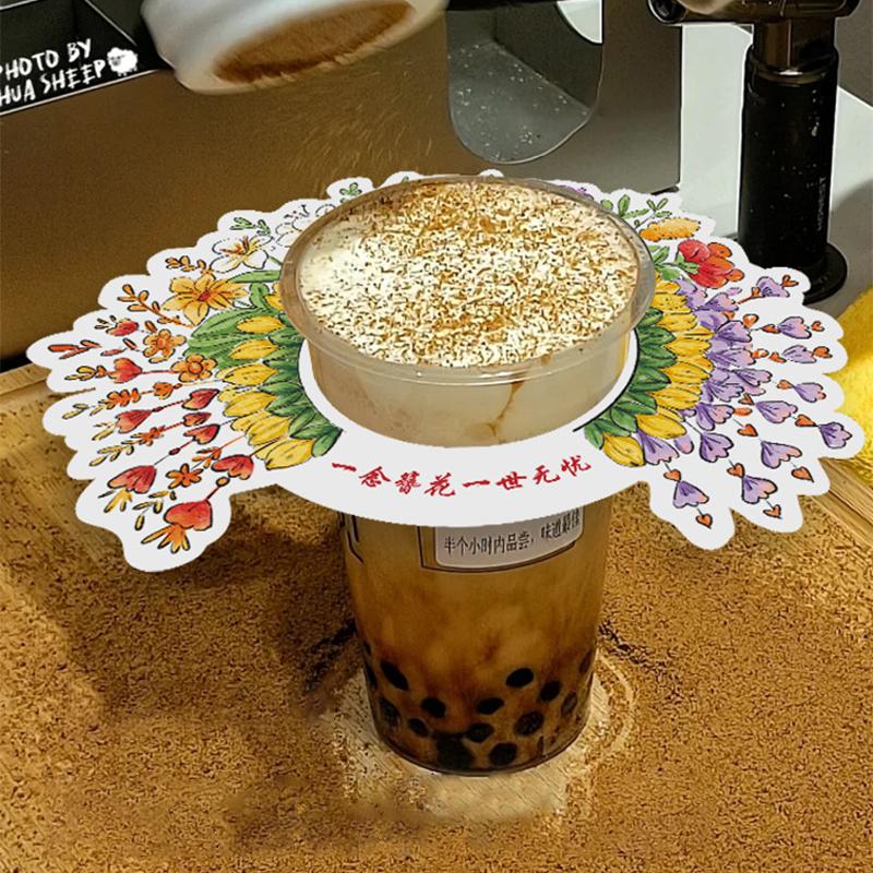 60 Pcs Anti-Drip Paper Tray For Ice Cream Cone Flower Shape Paper Drip Proof Ice Cream Holder Card