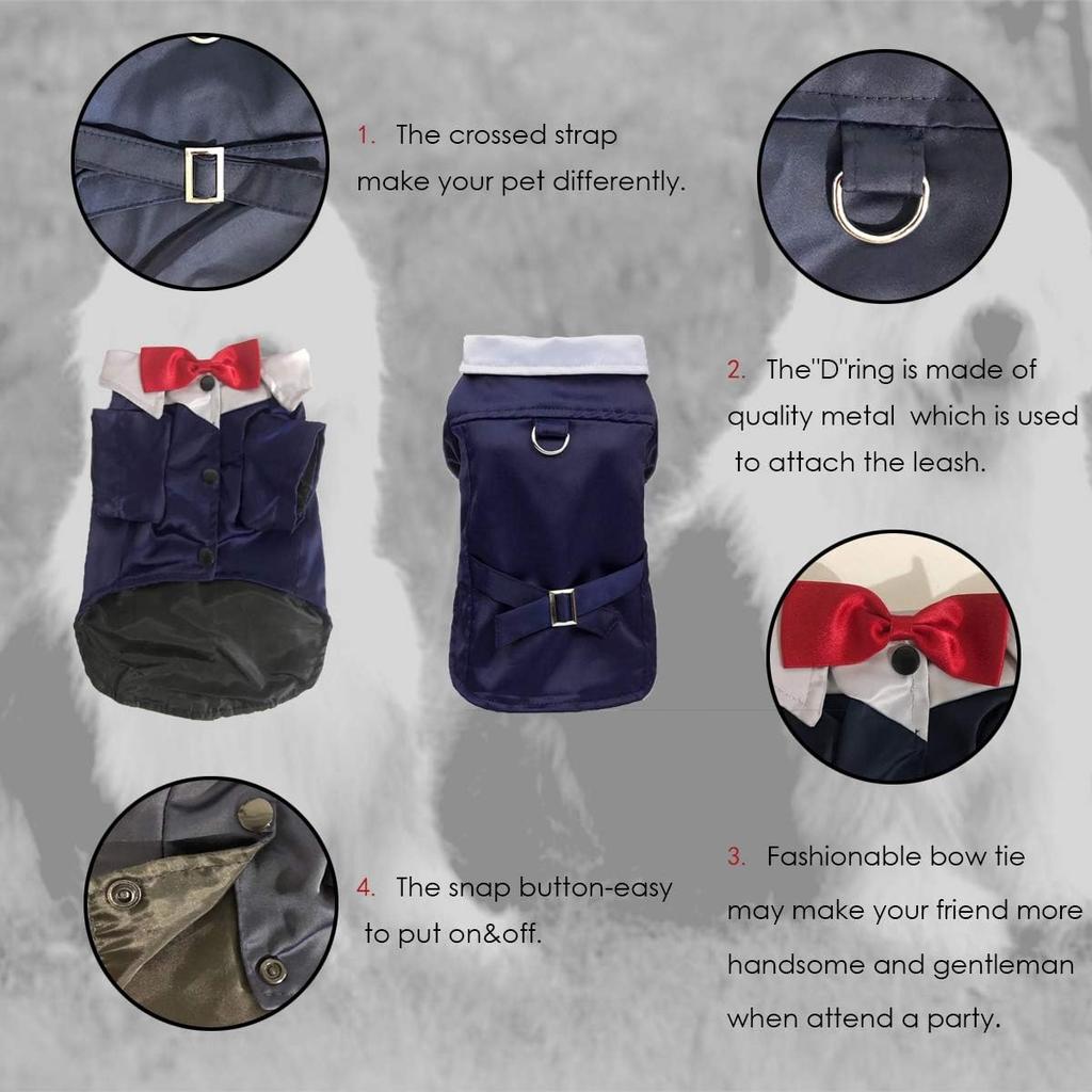 THREEDOG Dog Tuxedo Suit,red Fashion Dress Dog Clothes for Wedding Party,Dog Checked Shirt pet Dress with Bow tie for Birthday,Puppy Costumes for